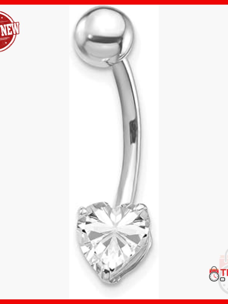 10k White Gold Heart Belly Dangle Body Jewelry 22mm
